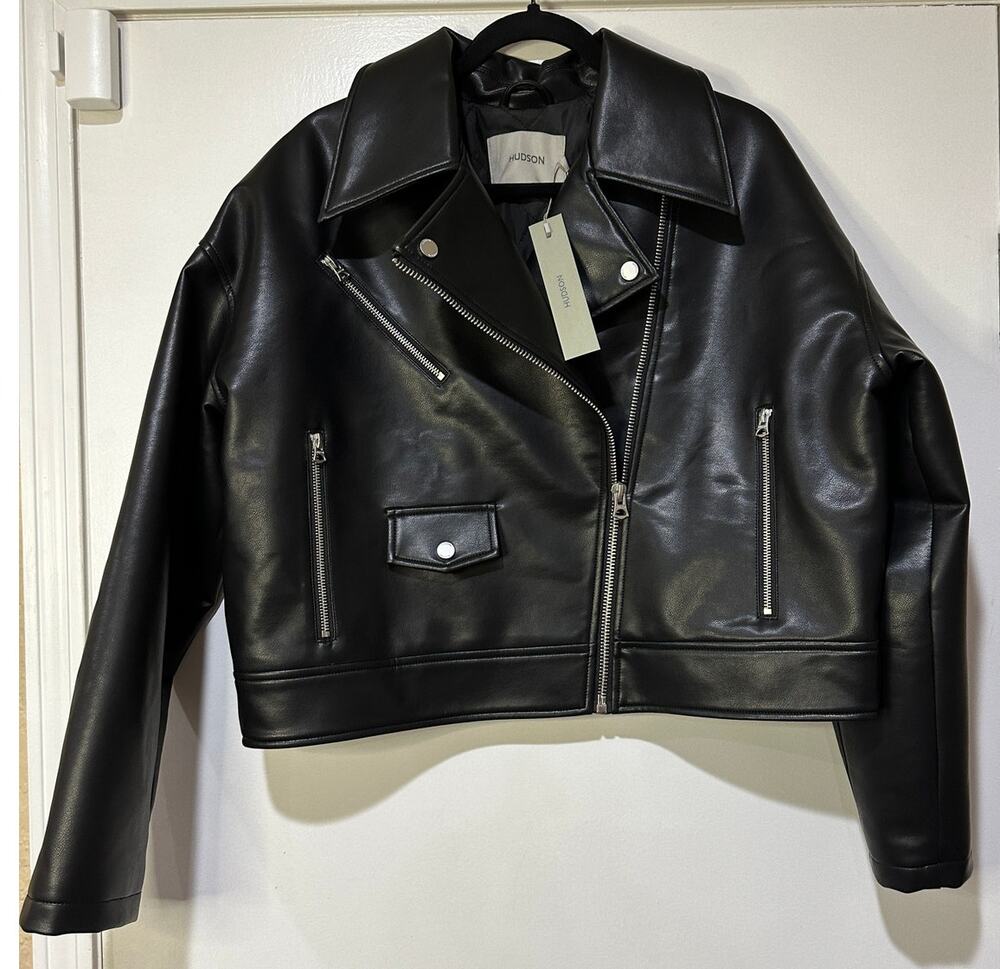 Hudson Faux Leather Black Jacket Small NWT Sample Piece Biker Jacket Moto Detail